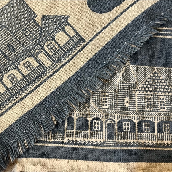 Vintage Blue & White Heart Cotton Blanket Reversible Goodwin Weavers Knit - Picture 4 of 13